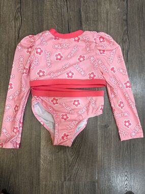 Barbie Pink Floral Long Sleeve Rashguard Swim Set